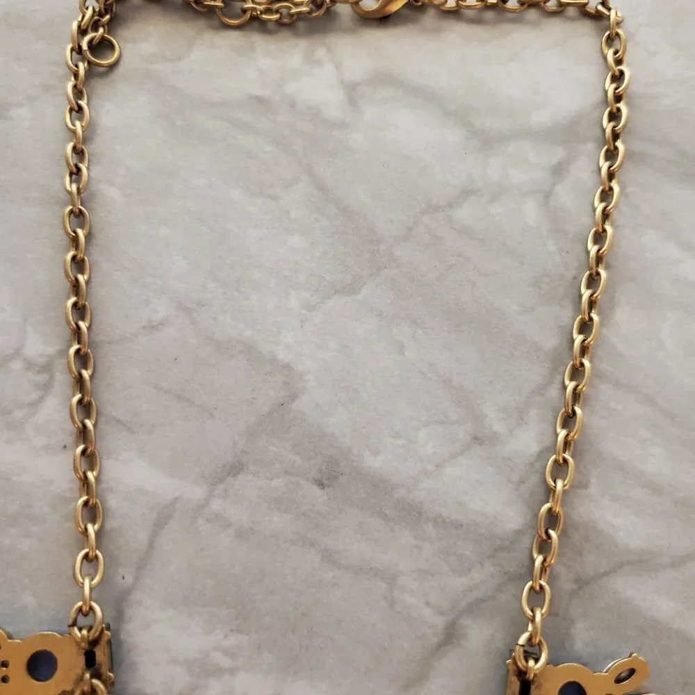 💙 J.Crew Blue Black Rhinestones Crystals Iridescent Cluster Statement Necklace - Picture 11 of 15